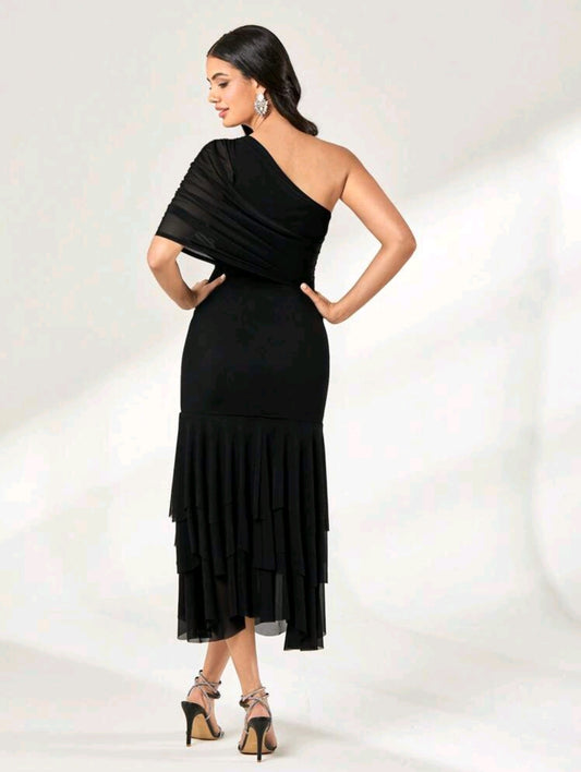 Stephanie One Shoulder Ruched Sleeve Dress
