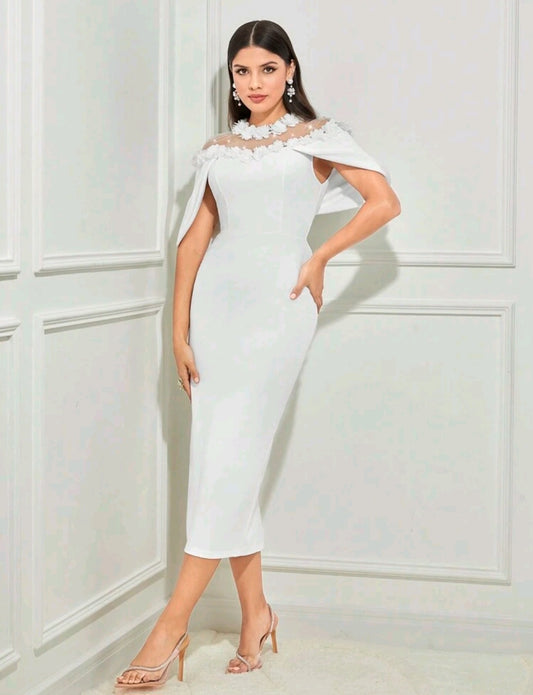 Whitney Cloak Sleeve Midi Dress - White