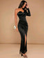 One Shoulder Wrap Hem Satin Dress