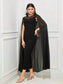Contrast Lace Cloak Sleeve Split Back Dress