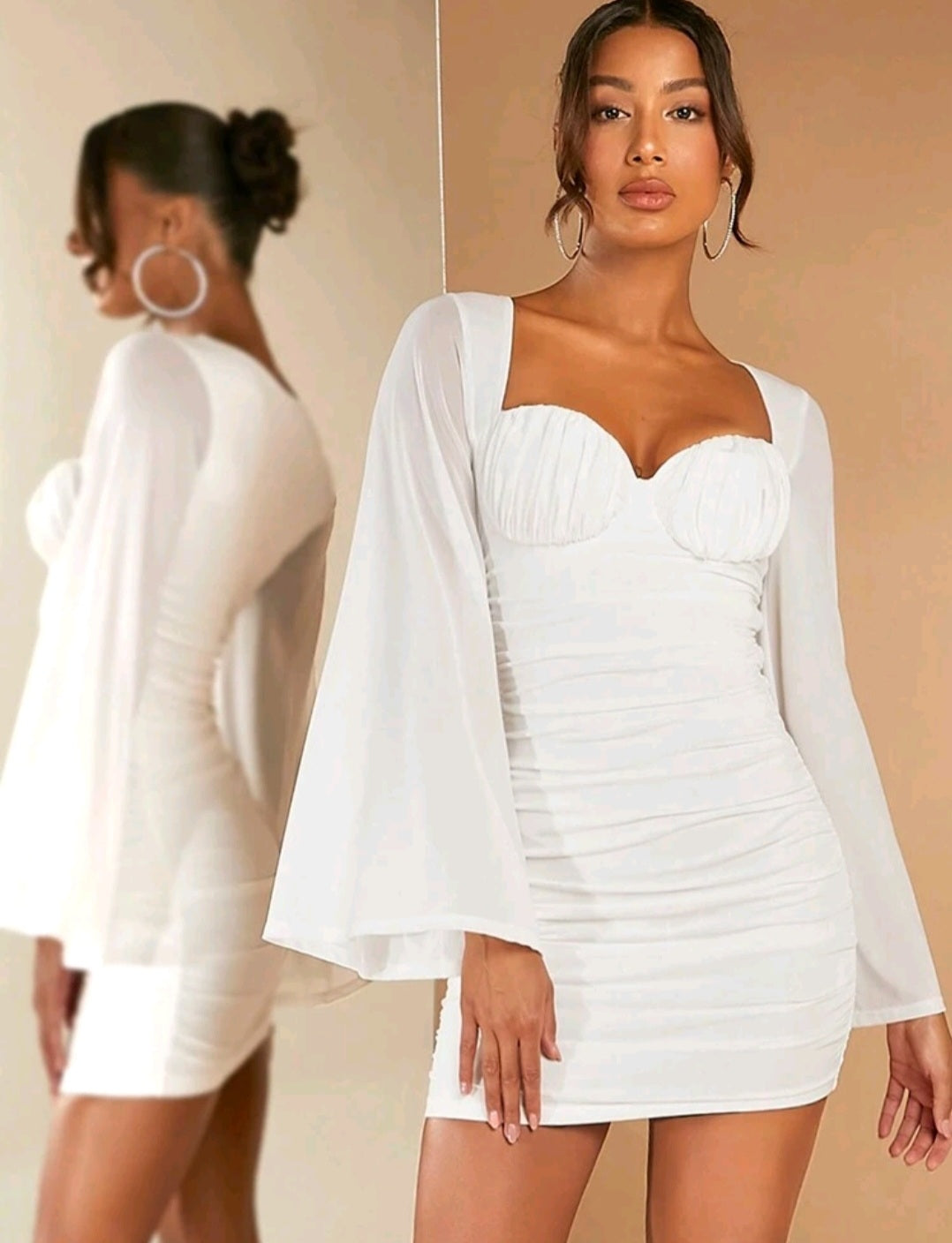 Mia Bustier Bell Sleeve Mini Dress - White