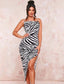 Zebra Striped Crisscross Backless Split Thigh Cami Dress