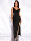 Draped Collar Split Thigh Cami Dress