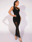 One Shoulder Cut Out Ruched Mesh Overlay Bodycon Dress