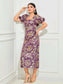 Floral Print Puff Sleeve Split Back Dress