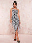 Zebra Striped Crisscross Backless Split Thigh Cami Dress
