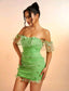 Off Shoulder Butterfly Appliques Ruched Mesh Bodycon Dress