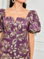 Floral Print Puff Sleeve Split Back Dress