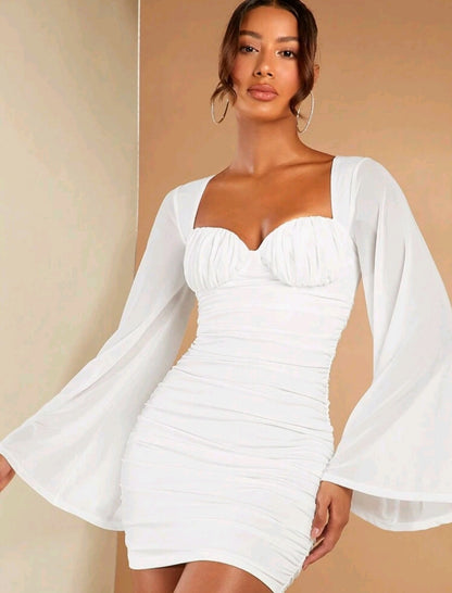 Mia Bustier Bell Sleeve Mini Dress - White