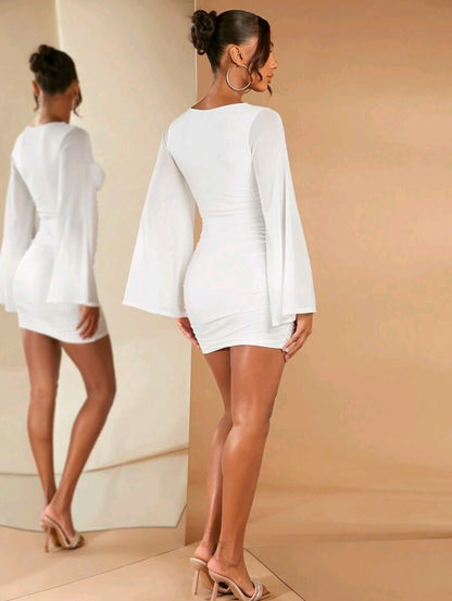 Mia Bustier Bell Sleeve Mini Dress - White