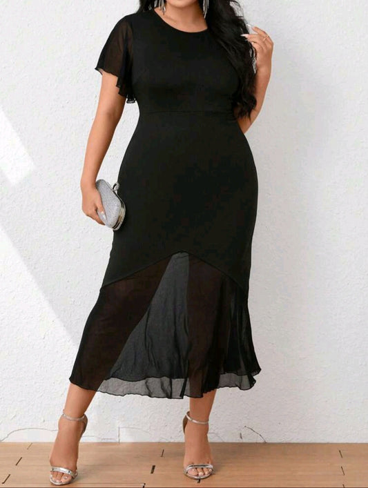 Anne Contrast Midi Dress - Black