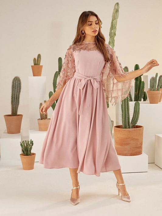 Khloé Sequin Midi Dress - Baby Pink