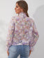 Floral Print Frill Trim Flounce Sleeve Tie Neck Blouse