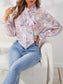 Floral Print Frill Trim Flounce Sleeve Tie Neck Blouse