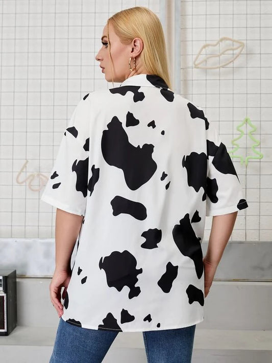 Plus Cow Print Blouse