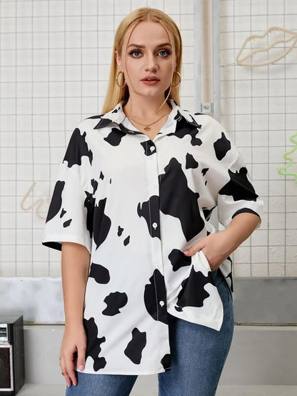 Plus Cow Print Blouse