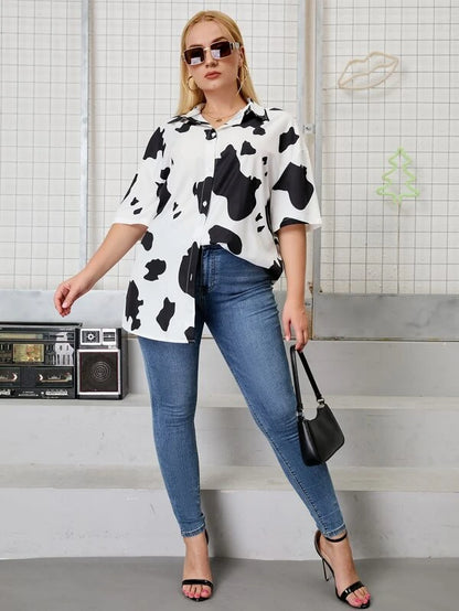 Plus Cow Print Blouse