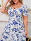 Aminah Puff Sleeve Midi Dress - Blue Floral