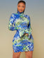 Mock Neck Lettuce Trim Leopard Print Dress