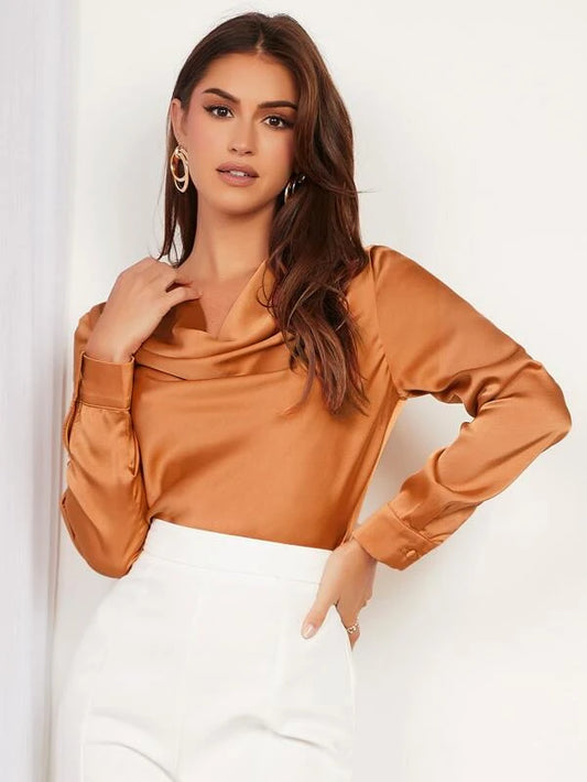 Draped Collar Solid Blouse