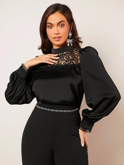 PAMELA LACE NECK LANTERN SLEEVE BLOUSE