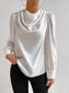 Solid Draped Collar Puff Sleeve Blouse