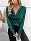 Solid Draped Collar Blouse