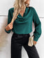 Solid Draped Collar Blouse