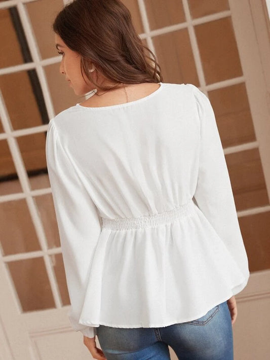 Monica Lace Peplum Blouse - White