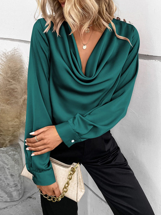 Solid Draped Collar Blouse